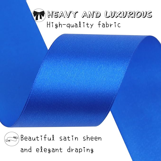 Blue Solid Satin Ribbon 1-1/2 Inch 50 Yards Solid Polyester Fabric Ribbon for Gift Wrapping Wedding Christmas Baby Shower Birthday Party Decoration Handmade Immortal Flower Craft
