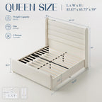 Queen Size Bed Frame with 59'' Tall Headboard with Readlight, White