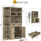 YITAHOME Kitchen Pantry Storage Cabinet, 67" Tall Kitchen Hutch with Outlet & Door & Shelves & Drawer, Farmhouse Wooden Microwave Stand Buffet Coffee Bar for Home Living Dining Room, Antique Gray