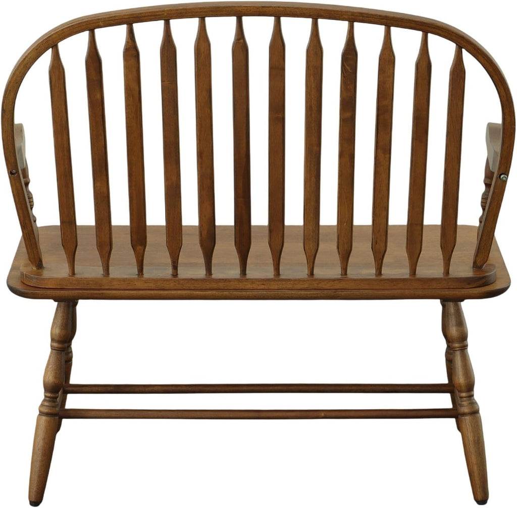 Carolina Chair & Table Farmhouse Windsor Bench – Traditional Style Spindle Back Multi-Step Finish Wooden Frame and Seat Modern Bench - 2 Person Seating Home Decorative Accent Furniture (American Oak)