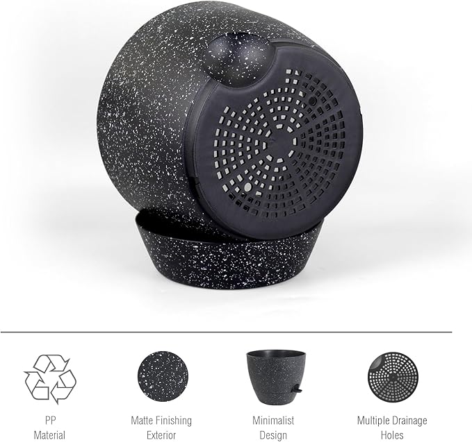 12 inch Large Self Watering Pots for Indoor Outdoor Plants, Flower Plant Pots with Mesh Drainage Holes for Garden House Plants, Plastic Planters with Reservoir for Home Decor, Speckled Black