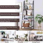 Tangkula Ladder Shelf (Set of 2), 5 Tier Industrial Bookcase, Multifunctional Display Bookshelf, Wooden Look Plant Flower Stand with Metal Frame, Decor Furniture for Home Office