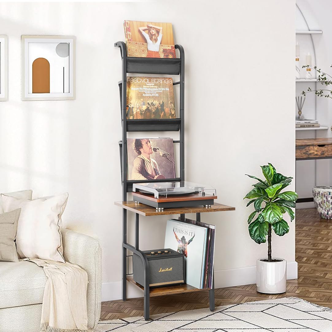 Tewinko Record Player Stand with Vinyl Storage, Record Player Table with Vinyl Record Storage up to 200 Albums, Turntable Stand with Record Holder Display Shelf, Record Player Cabinet Organizer Rack