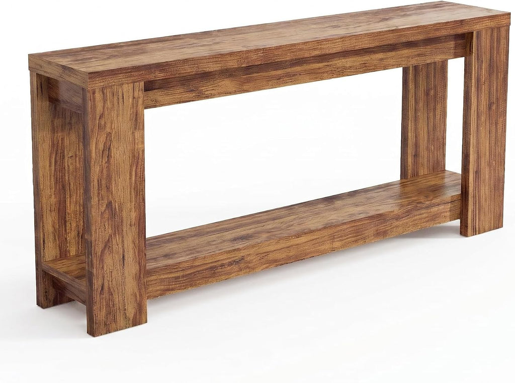 70.9" Rustic Farmhouse Console Sofa Table - Heavy Duty MDF Entryway Table with 2-Tier Storage, Narrow Long Table for Behind Couch, Brown
