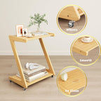 Auroral Zone Solid Wood Rolling Side Table with 2 Tiers, Mobile Z-Frame Snack Cart Or Coffee Table for Living Room, Bedroom & Sofa Use, Easy to Move