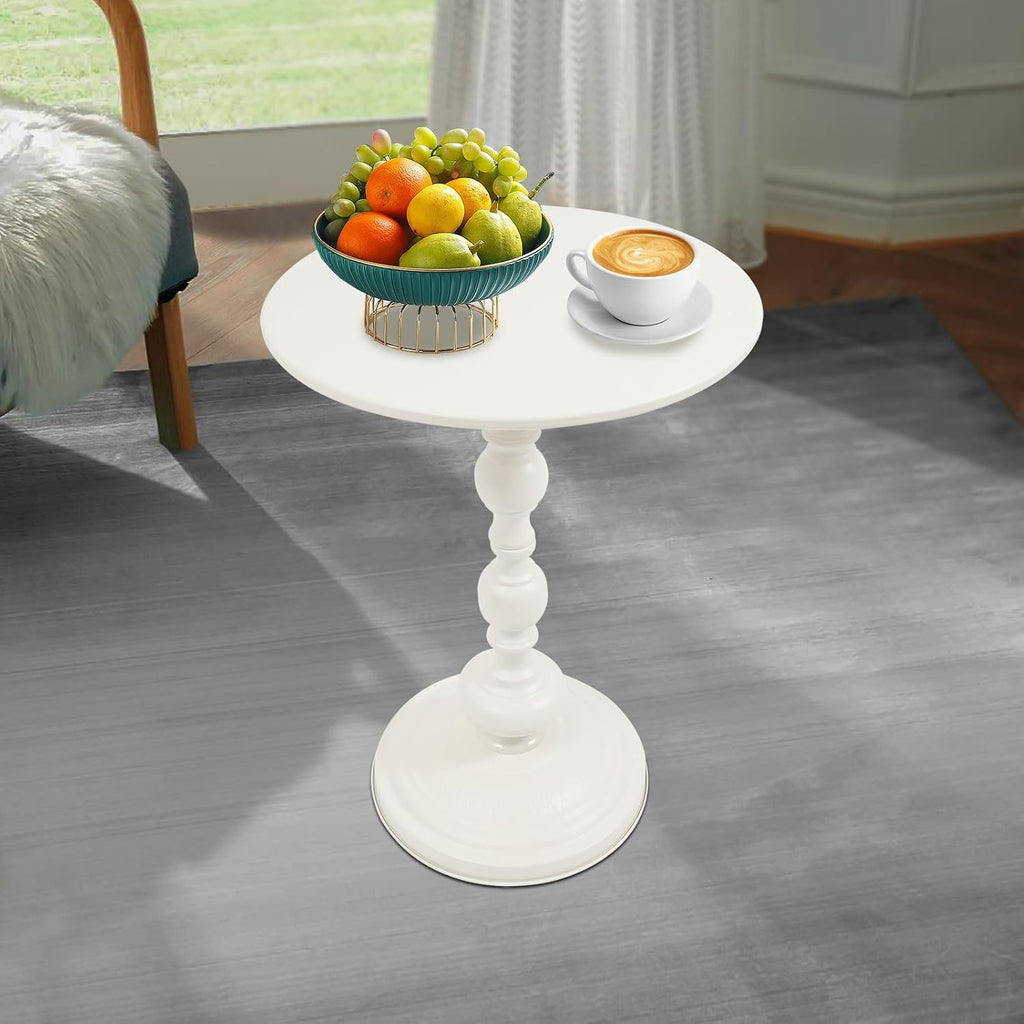 Small Round Side Table - Retro Metal Pedestal End Table for Living Room, Bedroom, Sofa & Small Spaces, 15.7'' ×20.5'' (White)