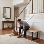 55" Natural Wood Entryway Bench, Industrial End of Bed Bench for Bedroom, Nelson Wooden Dining Bench with Black Metal Frame, Long Bench Ottoman Bench for Living Room Foyer Indoor Hallway