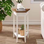 ChooChoo Wedge End Table, Narrow Triangle Side Table with 2-Tier Storage Shelf, Fluted Recliner Side Table for Corner, Living Room, Bedroom, Small Space, White