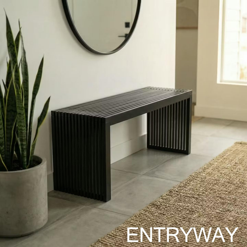 Bamboo Natural 36 inch Wooden Bench, Small Wood Benches for Entryway, Living & Dining Room, Kitchen, Bedroom, Bathroom, Hallway, Front Door, For Indoor & Outdoor Patio Use, Mid Century Modern Decor