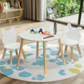 3 Pieces Multi-Activity Round Tables,Wood Table and Chairs Set,Study Dining Reading Table Set,Wooden Modern Activity Tables,with Bear & Bunny Seat Back,for Living Room, Bedroom, Playroom (White)
