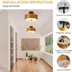 Gold Semi Flush Mount Ceiling Light, Modern Drum Chandelier with Brass Gold Metal Shade, Vintage Close to Ceiling Light for Kitchen Entryway Bedroom Laundry Room, 3-Light, 12 Inch