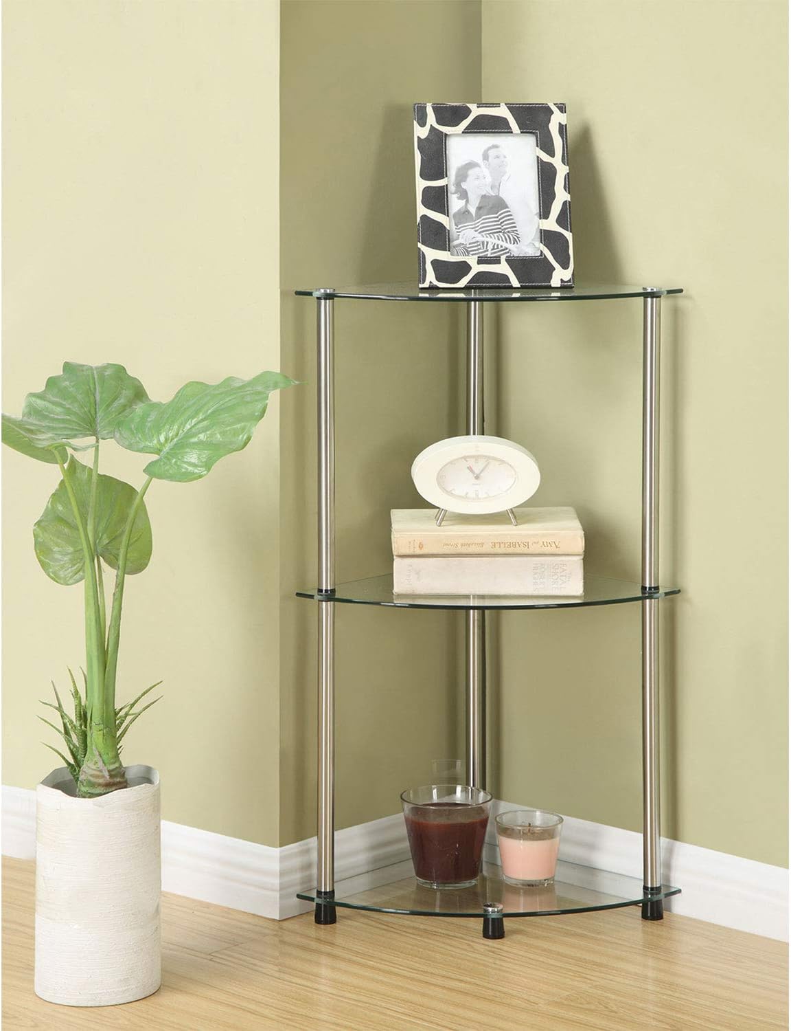 Convenience Concepts Designs2Go 3-Tier Corner Shelf, Glass/Chrome