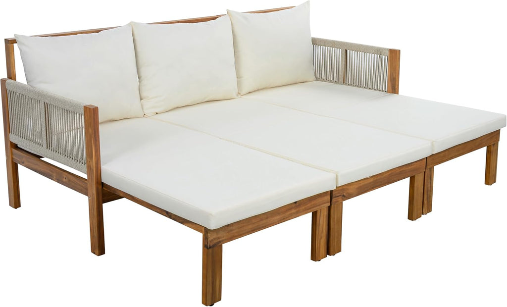 Outdoor Daybed Patio Sofa Bed 3 Seat Sunbed,Sleeper Couch for Patio, Backyard, Pool (Beige/3)