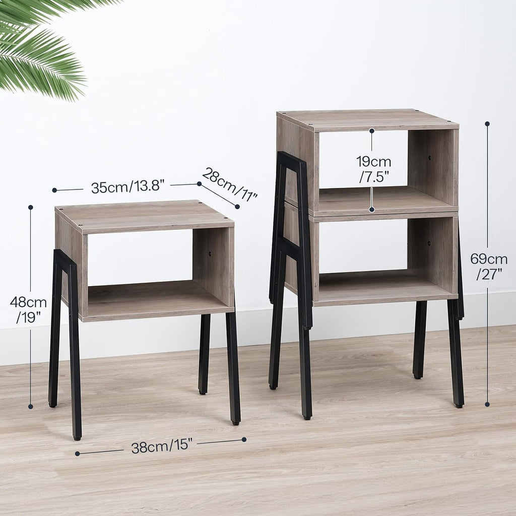 HOOBRO Small Nightstands Set of 2, Stackable End Tables, Side Tables, Bedside Tables with Open Storage Shelf, for Small Spaces, Bedroom, Living Room, Greige and Black BG38BZP201