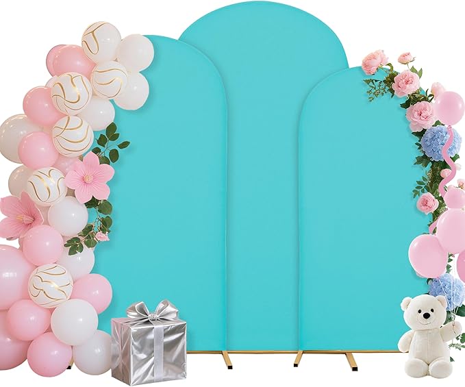 Wedding Arch Covers Arch Backdrop Cover Arch Stand Covers 7.2FT 6.6FT 6FT Set of 3 Arch Cover Spandex Fabric Stretchy Backdrop for Wedding Birthday Party Decoration Baby Shower (Sky Blue)