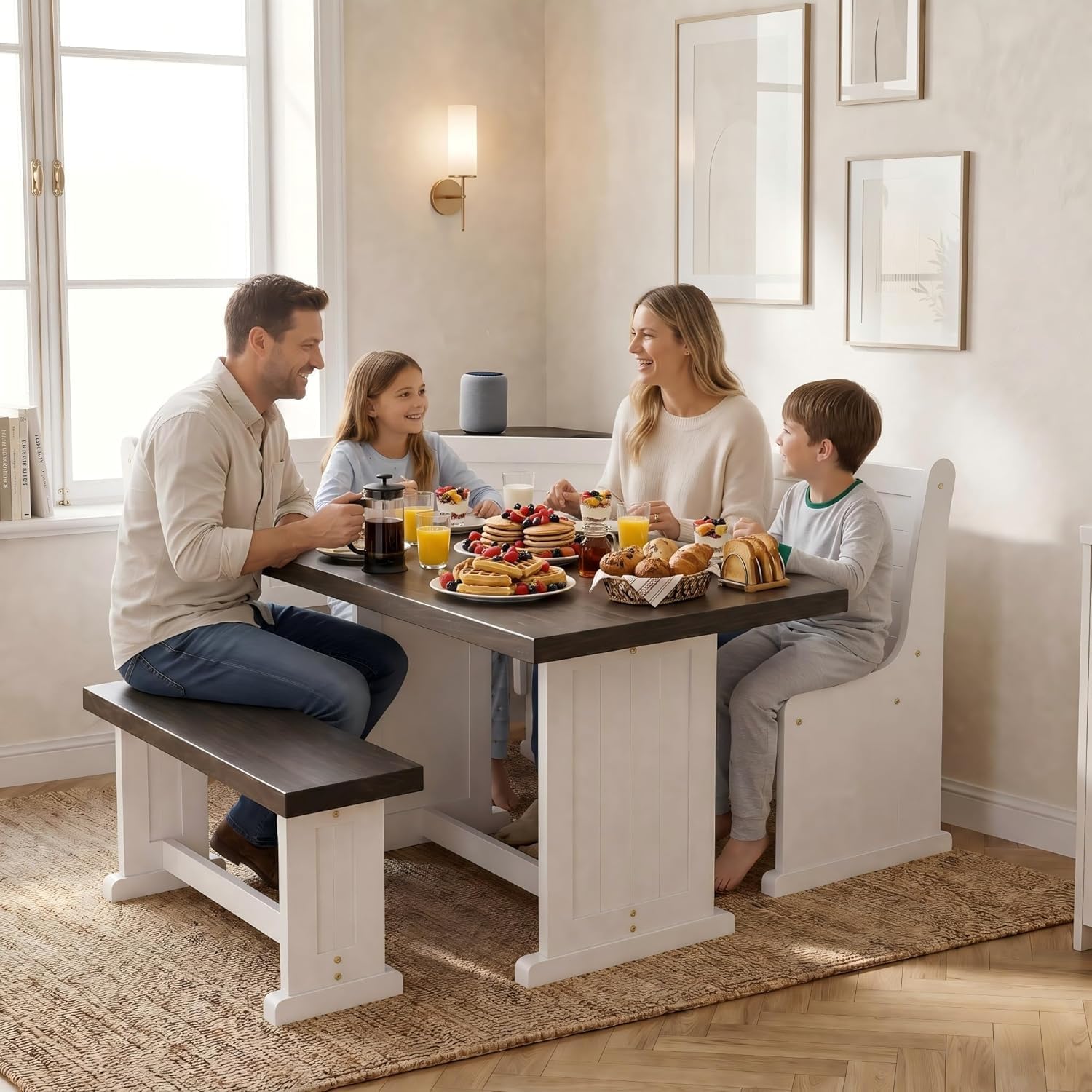 ENOR Solid Wood Breakfast Nook Table,Corner Dining Table Set for Dining Room