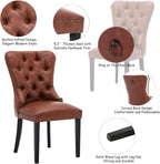 CIMOTA Brown Leather Dining Chairs Set of 8 Mid Century Modern Dining Room Chairs Tufted Upholstered Kitchen Dining Chairs Comfortable Side Chairs with Nailhead Trim/Ring Back (PU /8PCS)