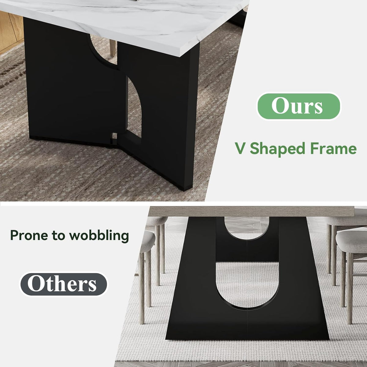 86.6" Modern Dining Table for 6-10 People,Long Kitchen Tables with Wooden Black V Shaped Frame Legs,Rectangular Dinner Table with Imitation Marble Tabletop for Kitchen, Dining Room（Only Table