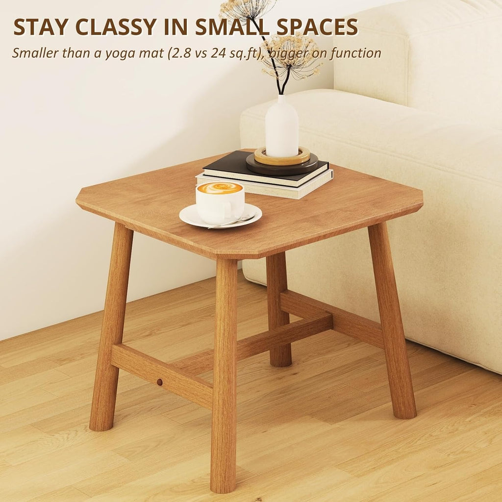 HEAH-YO Natural Wood End Table, 20" Farmhouse Side Coffee Table for Small Space, Space-Saving Nightstand for Living Room Bedroom Dorm, 20" W x 20" D x 18" H