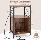 LOKO 3-Tier Rolling Record Player Stand, Mobile Turntable Stand with Power Outlet, Open Shelf & Dividers, Metal Frame, Industrial Vinyl Record Storage Table on Wheels for Living Room, Bedroom