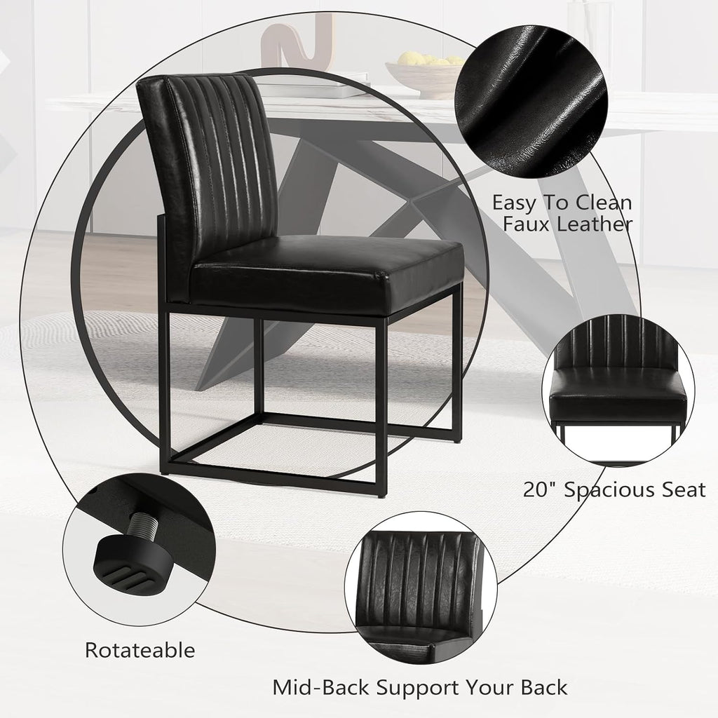 SIMTONAL Black Dining Chairs Set of 4, Modern Comfortable Upholstered Chairs, PU Leather Kitchen & Dining Room Chair with Black Finish Metal Frame