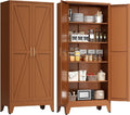 LCAOPC 71" Tall Metal Storage Cabinet with 2 Doors and 4 Adjustable Shelves, 5-Tier Kitchen Pantry Storage Cabinet for Kitchen, Living Room, Dining Room and Office, Brown