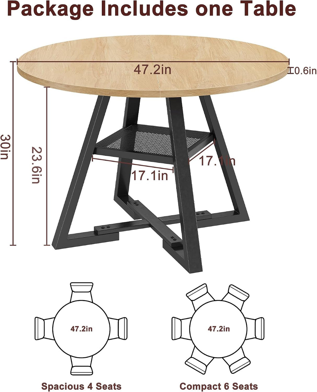 Jocoevol 47'' Round Dining Table for 4,Kitchen Dining Room Circle Dinner Pedestal Table,Space Saving Wood Kitchen & Dining Room Furniture (Natual Wood, 47In)