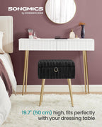 SONGMICS Vanity Stool Chair Faux Fur with Storage, Vanity Bench, Metal Legs, Adjustable Feet, for Living Room, Bedroom, Makeup Room, Ink Black ULOM505BZ02