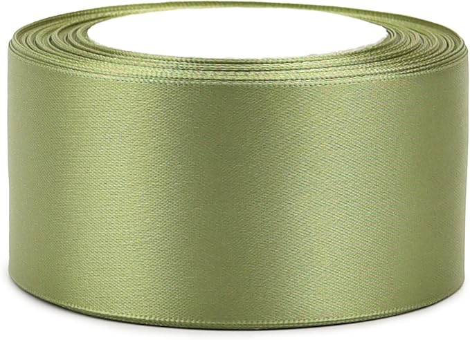 Olive Green Solid Satin Ribbon 2 Inch 25 Yards Solid Polyester Fabric Ribbon for Gift Wrapping Wedding Christmas Baby Shower Birthday Party Decoration Handmade Immortal Flower Craft