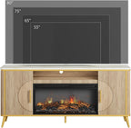 Fluted Fireplace TV Stand Up to 80" TVs, Modern Entertainment Center with 30" Electric Fireplace, Luxury Media Console with Adjustable Shelves for Living Room, Nature Oak