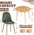 Small Oak Round Dining Table Set for 4, Modern 35'' Kitchen Coffee Table with 4 Green Velvet Dining Chairs for Dining Room Apartment