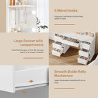 FIONESO Vanity Desk with Mirror and Lights, White | Makeup Vanity with 3 Colors LED Lights, White Vanity with 7 Drawers , 6 Shelves & 5 Jewel Hooks, Girls Vanity for Bedroom