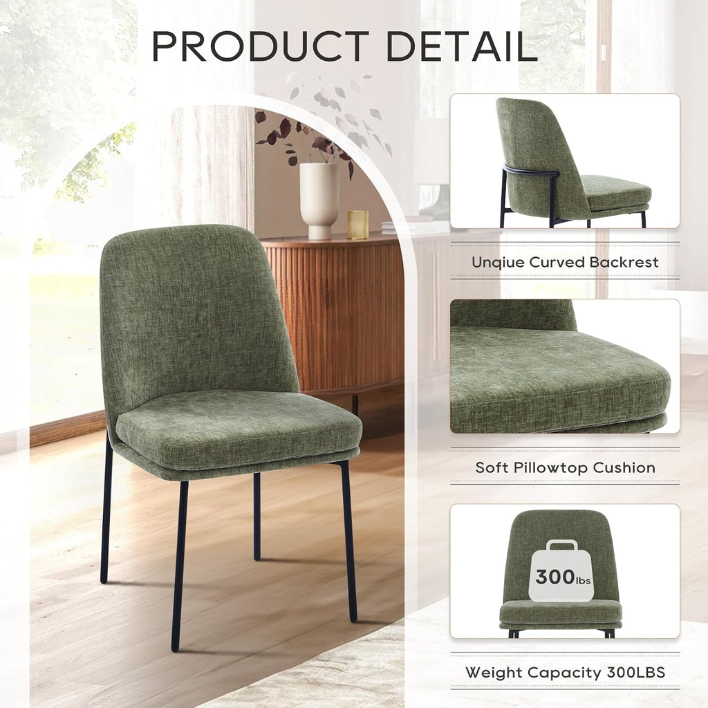 COLAMY Dining Chairs Set of 4, Modern Dining Chairs, Fabric Upholstered Dining Chairs, Kitchen Chairs with Curved Back and Metal Legs for Dining Room Kitchen Restaurant, Green