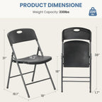 DUMOS Folding Chairs 2 Pack, Dining Chairs, Outdoor Home Office | Plastic Portable Stackable, Metal Frame, Indoor Party Event, Wedding Birthday, Black