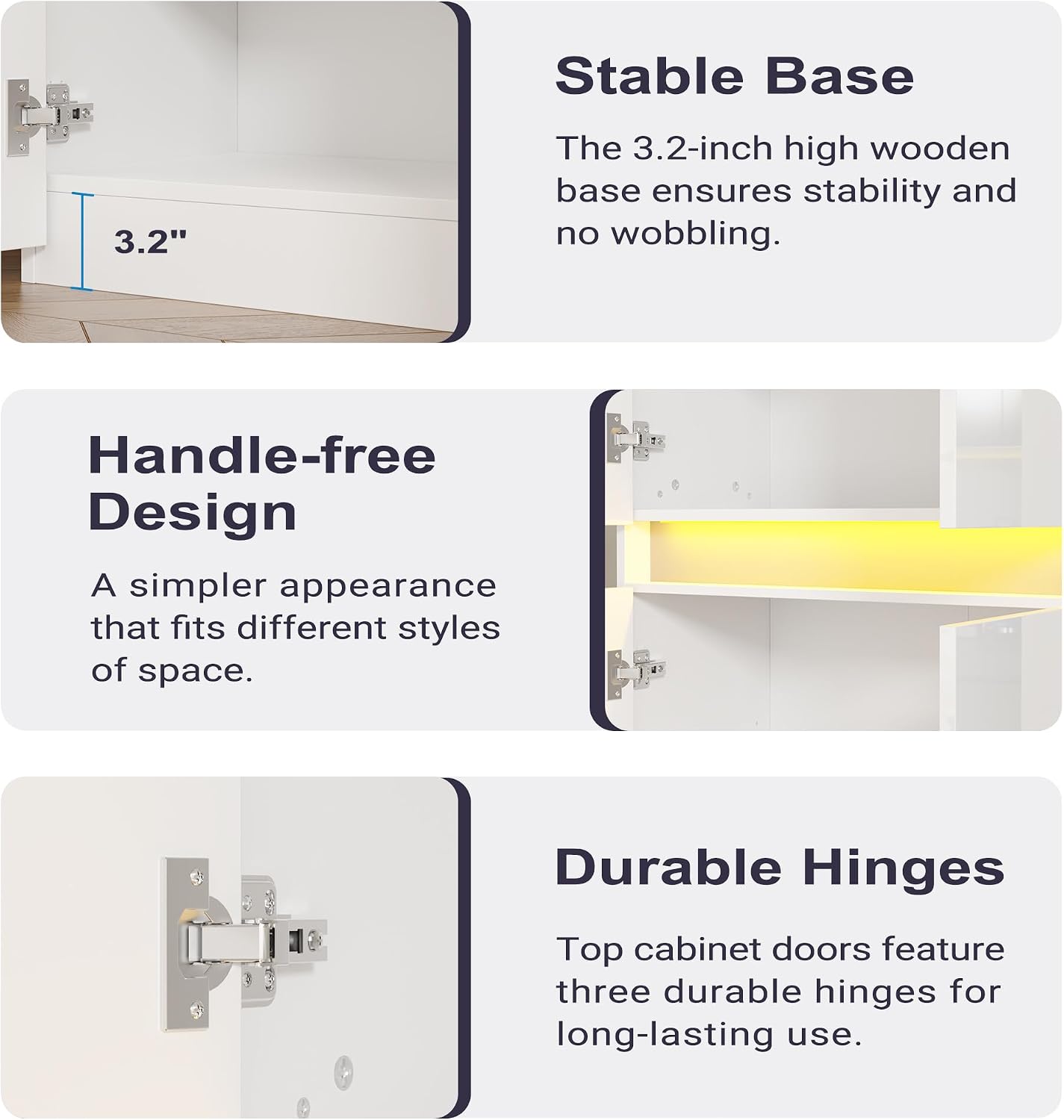 Furnify 71" Tall Pantry Cabinet with LED Light and High Gloss Doors, White | Kitchen Freestanding Pantry Storage Cabinet with Adjustable Shelves, Modern Buffet Hutch Cabinet for Dining Room, Living Room