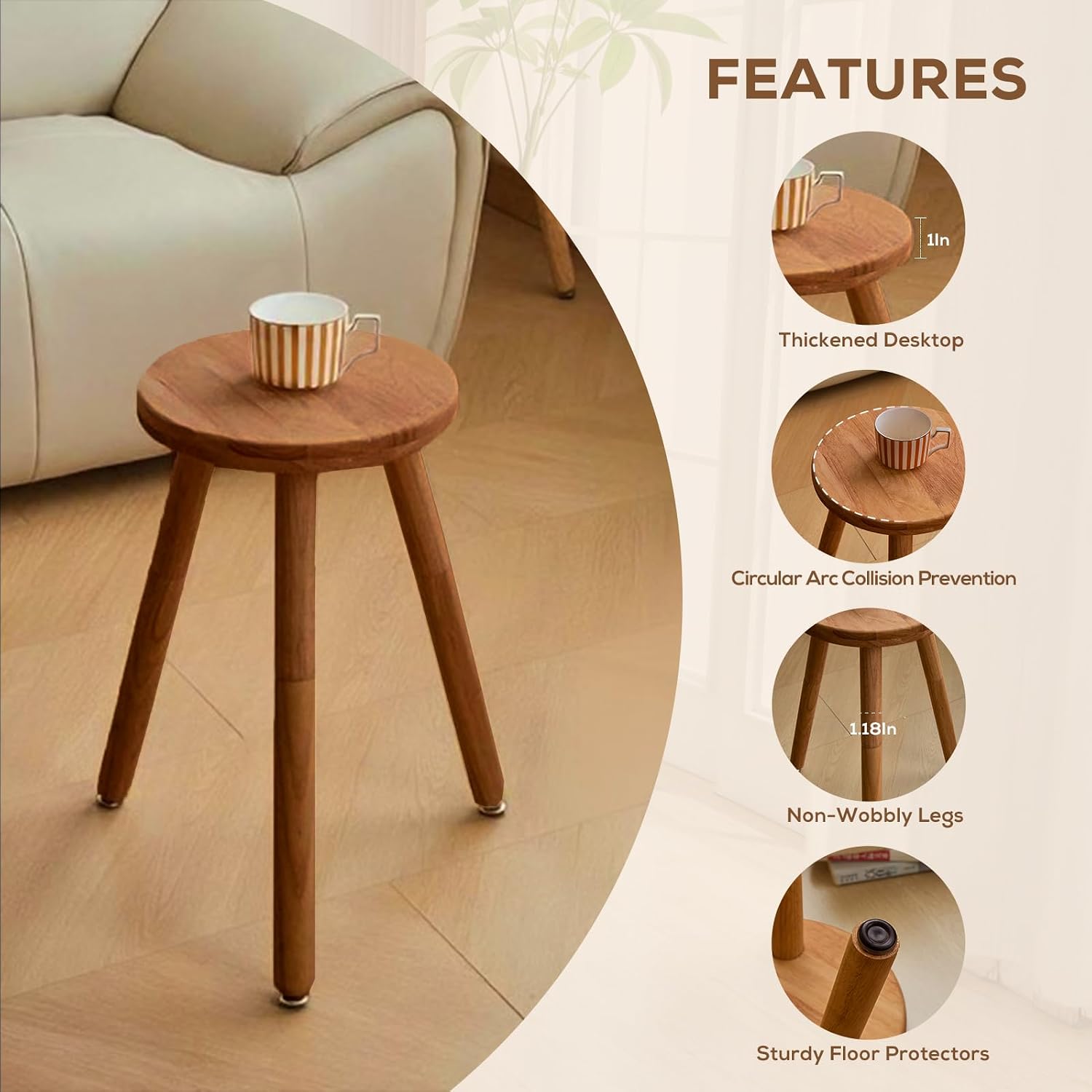 Small Round Side Table Adjustable Height Solid Wood Drink Table Indoor Tall Plant Stand Multi-Use Accent Stool-11‘’D × 20“H (Walnut)