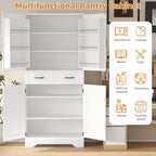 71" Tall Kitchen Pantry Cabinet, Pantry Organizers and Storage Cabinet, Kitchen Storage Cabinets with Doors, Side Storage, 2 Drawer, Adjustable Shelves for Laundry, Bathroom, Garage, White, UXZSG001W