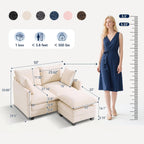 L-Shape Loveseat Sofa Couch with Ottoman, Small 50" Love Seat 27" Deep Cloud Sofa Washable Chenille Pillow for Apartment Bedroom Dorm Attic Studio Office Living Room Small Space 50-Beige-L-1