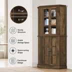 Betterhood Corner Cabinet, 67" Tall Kitchen Pantry Storage Cabinet with Glass Doors and Adjustable Shelves, Freestanding Food Pantry Farmhouse Furniture for Kitchen,Living Room, Rustic Brown