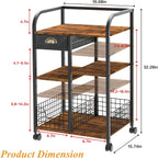 keomaisyto Microwave Cart with Storage, Kitchen Island Cart with Table Top & Drawer, 3 Tier Rolling Utility Cart with Adjustable 2 Storage Shelves, Coffee Bar Shelf for Kitchen/Dining/Living Room