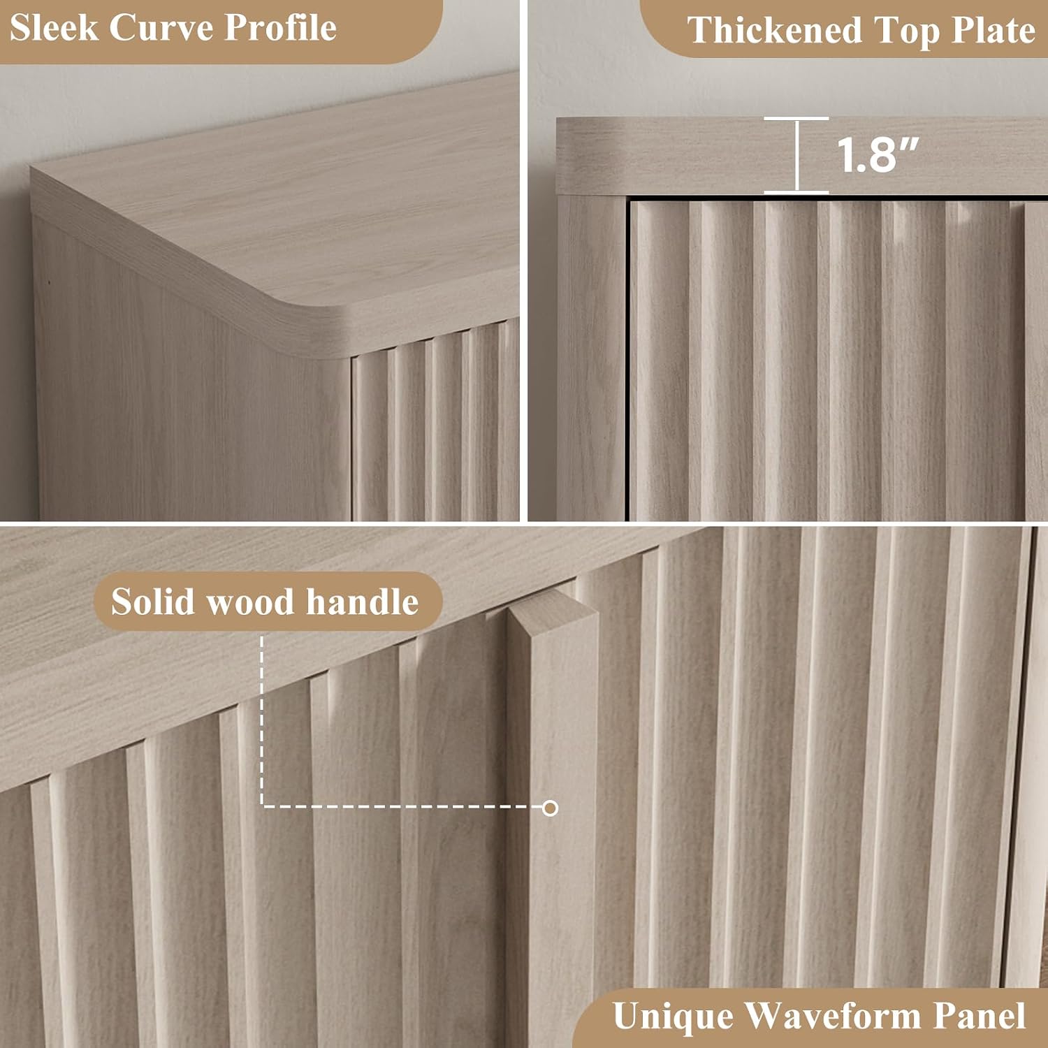 Fluted Buffet Cabinet with Storage, 120" Sideboard Buffet Storage Cabinet with 8 Doors & Solid Wood Handle, Coffee Bar Wood Credenza Cabinet for Kitchen, Living Room, Hallway, White Alder(2PCS)