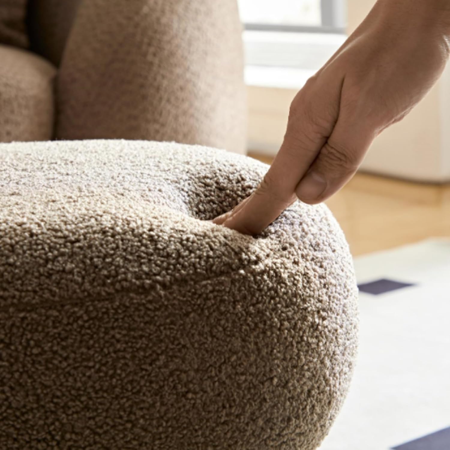 16.54''Mushroom Stool,Modern Fabric Ottoman Foot Rest,Teddy Round Foot Stool with Three Legs Under Desk,Small Stool for Living Room, Bedroom and Kitchen (Brown')