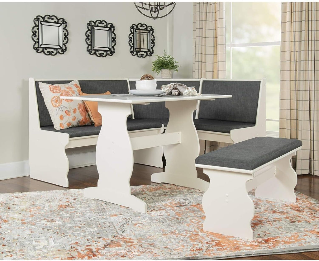 HomeStock Old World Opulence Charcoal Breakfast Nook 66.5x50.47x35.51 in - Cozy Corner Booth Dining Table Set with Bench, Table, Charcoal Fabric Upholstered Seats, 156.93 lbs