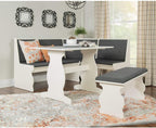 HomeStock Old World Opulence Charcoal Breakfast Nook 66.5x50.47x35.51 in - Cozy Corner Booth Dining Table Set with Bench, Table, Charcoal Fabric Upholstered Seats, 156.93 lbs