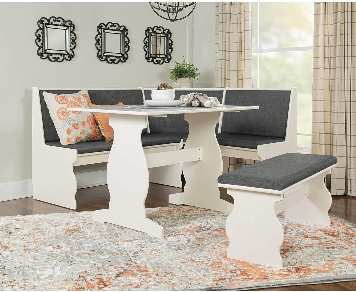HomeStock Old World Opulence Charcoal Breakfast Nook 66.5x50.47x35.51 in - Cozy Corner Booth Dining Table Set with Bench, Table, Charcoal Fabric Upholstered Seats, 156.93 lbs