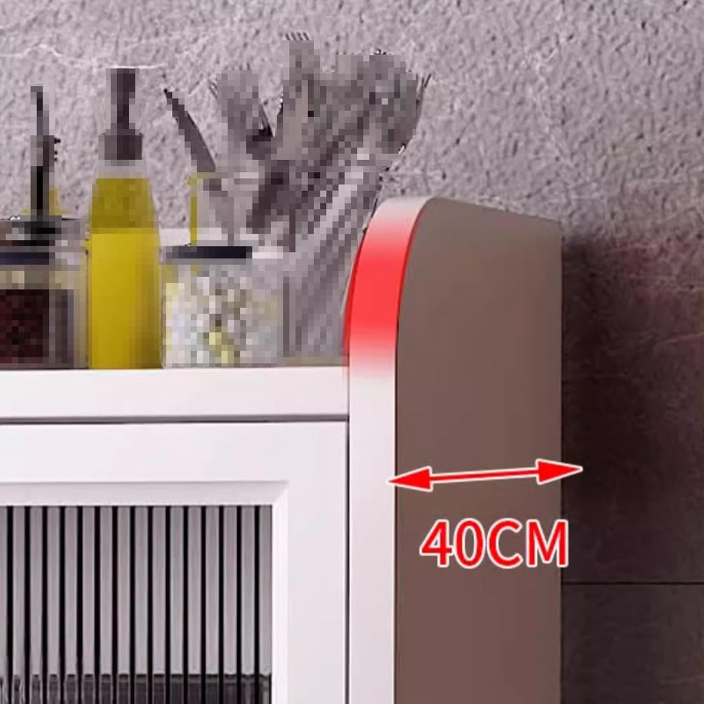 Kitchen Pantry Storage Cabinet E1 Grade Environmental Protection Board Concealed Flip-up Glass Cabinet Doors, for Kitchen Dining Room Living Room(Ash Gray,60cm*40cm*169cm)