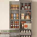 Itaar Narrow Kitchen Pantry Cabinet with 3 Door Shelves & 3 Drawer, Grey | Slim for Small Place, Adjustable Shelf, 71" Freestanding Linen Storage for Living Room, Kitchen, Bathroom