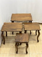 Walnut Wood 4-Piece Nesting Side Table Set 25.6x19.7x19.7 in Solid Wood Living Room Furniture - Brown