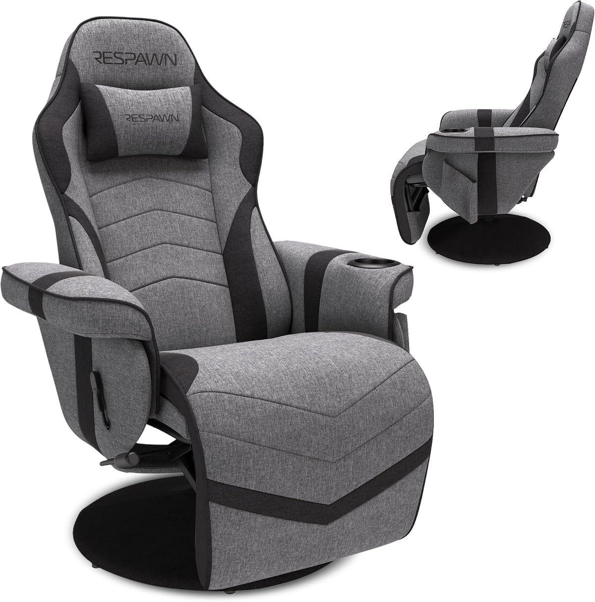 RESPAWN 900 Gaming Recliner Chair with Footrest, Cup Holder and Swivel | Ergonomic gaming recliner with footrest, cup holder, lumbar support, 135° recline & 360° swivel for console gaming