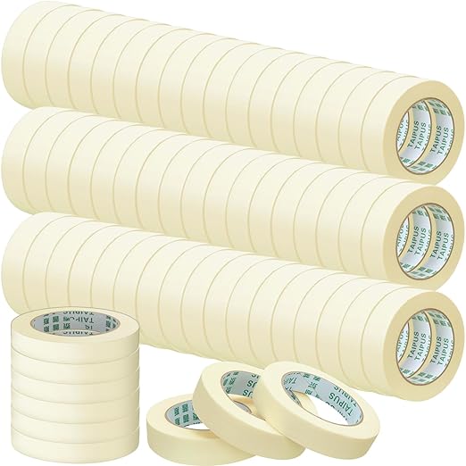 Masking Tape Bulk General Purpose Masking Painting Tape 55 Yards for Painting Home Office School Stationery Arts Crafts Basic Use, Easy Removal(60 Rolls,1 Inch)